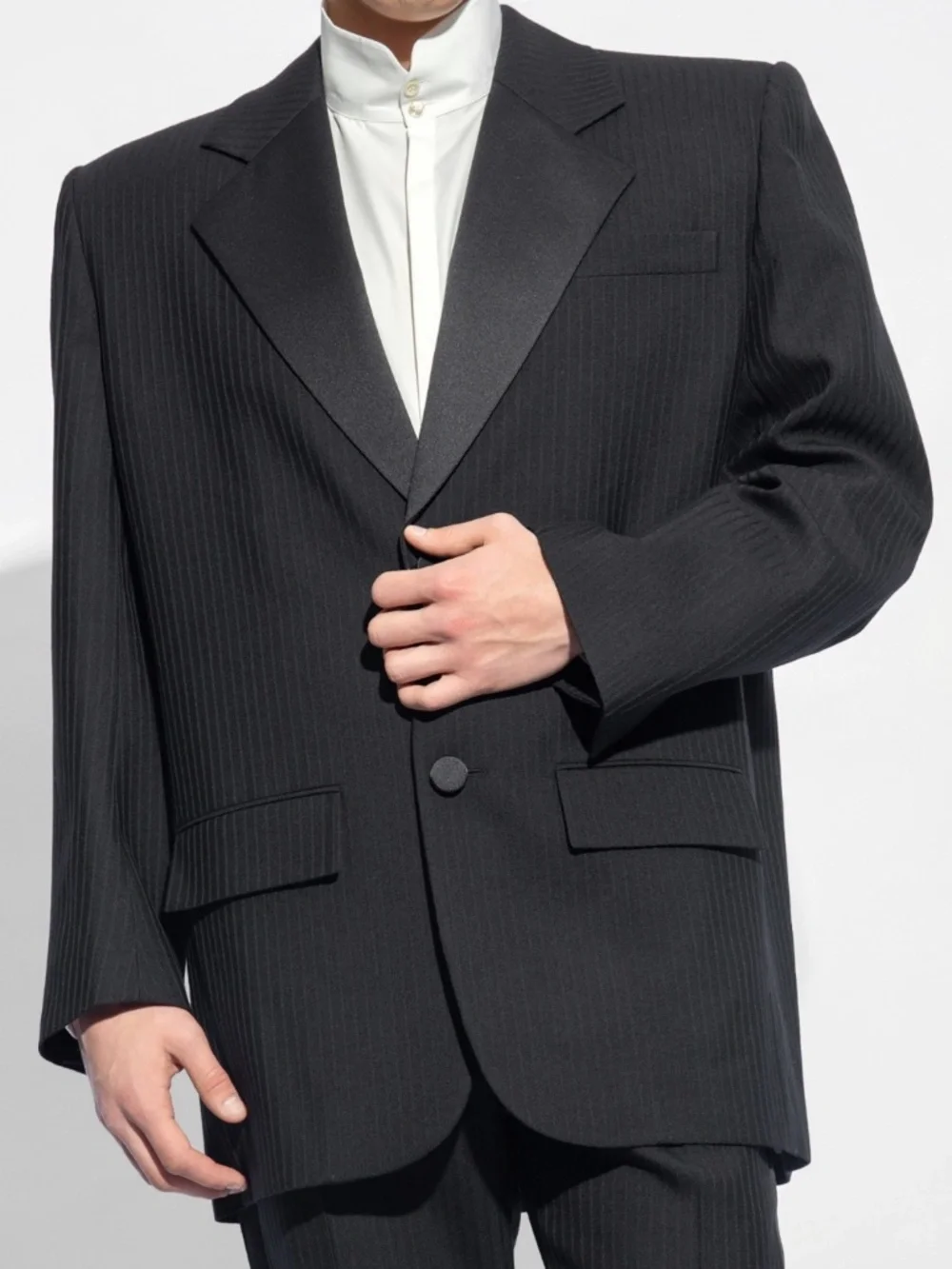 Saint Laurent YSL Runway Oversized Stripe Wool Tuxedo Blazer Jacket